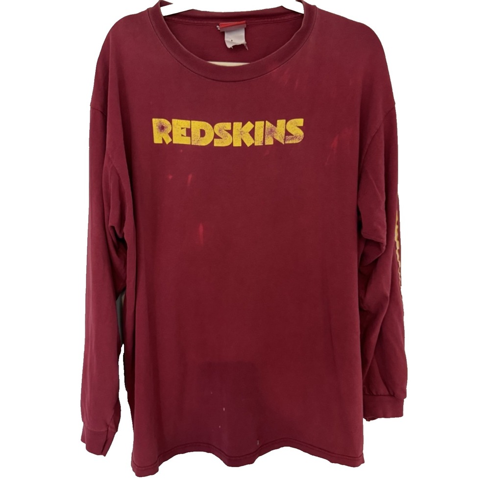 VTG Washington Redskins Grunge Distressed Thrashed Thin Logo Long Sleeve XL/2XL